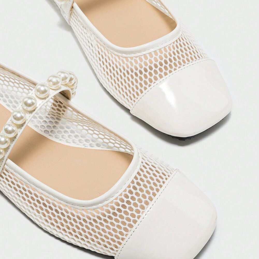 White Elegant Women's Summer Pearl One-Strap Breathable Mesh Sandals - Picture 4 of 7